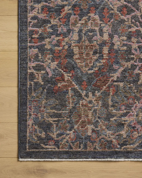 Loloi Winchester WNC-06 Traditional Power Loomed Denim, Sunset Rug - corner on wood