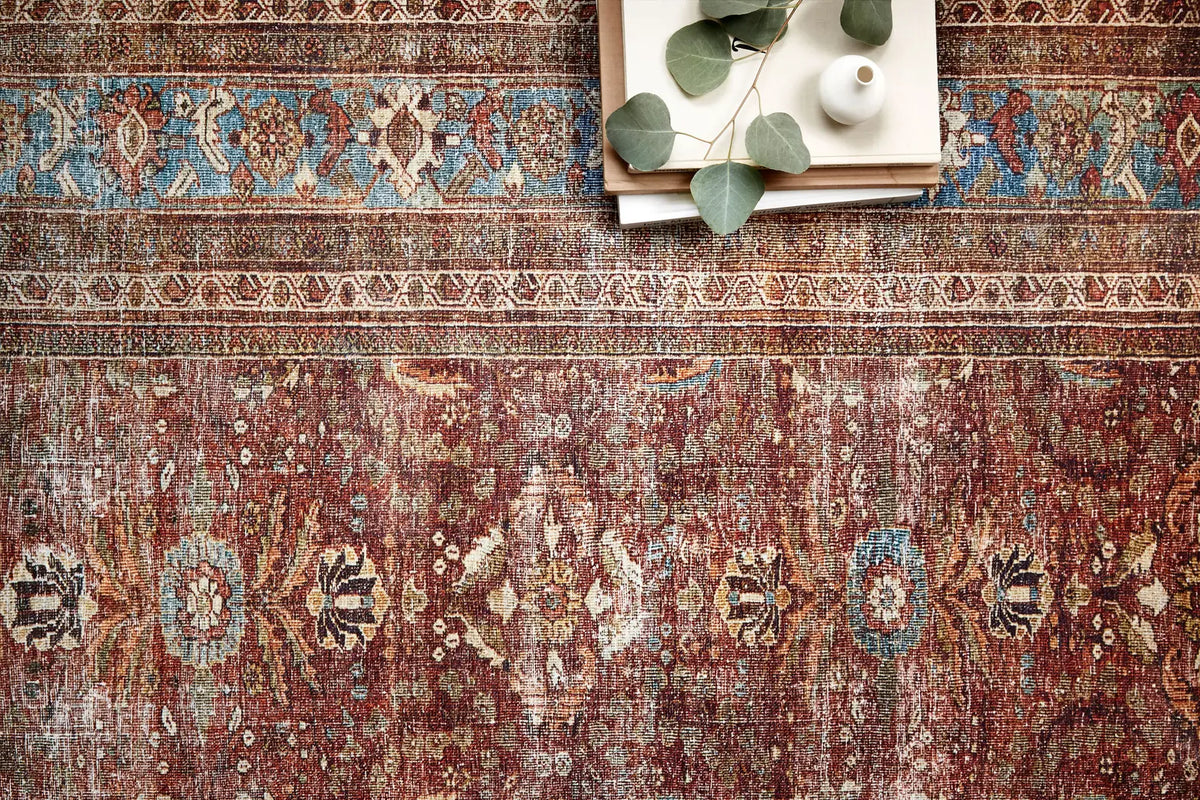 Loloi Layla Lay-01 Brick / Blue Rugs - styled aerial 1