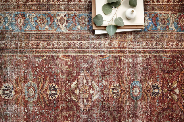 Loloi Layla Lay-01 Brick / Blue Rugs - styled aerial 1