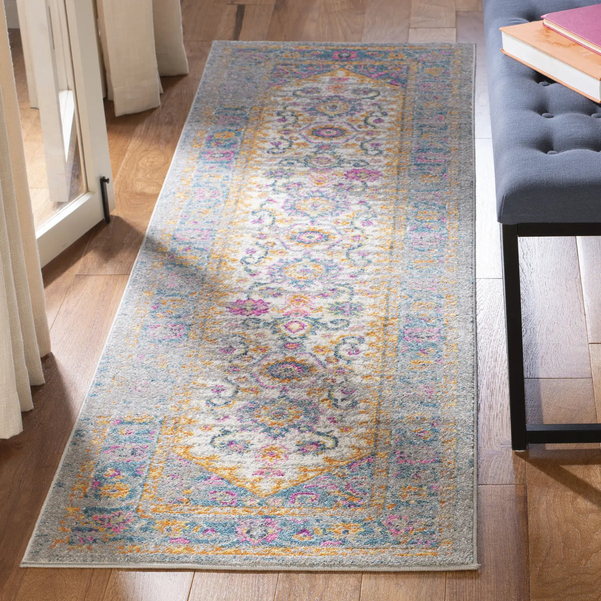 Safavieh Madison 2'-3" x 8'-0" Rug in Light Grey / Fuchsia