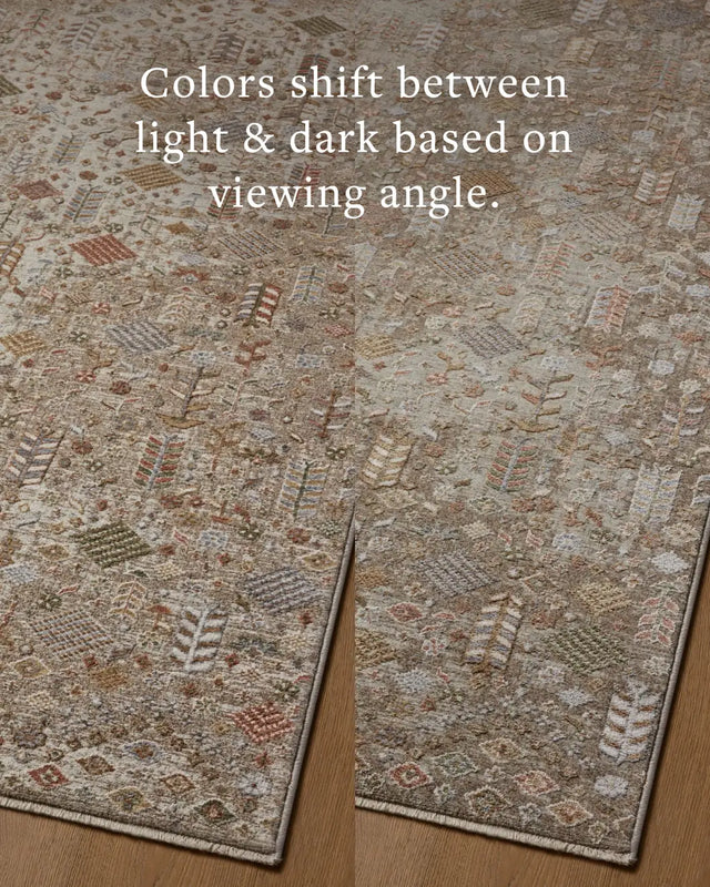 Loloi Aylin AYL-09 Mushroom / Multi Rug - angled corner on wood