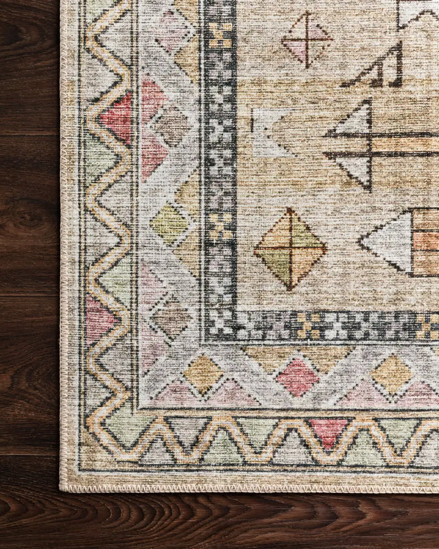 Loloi Skye Sky-04 Gold/Blush Rugs - corner on wood