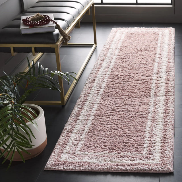 Safavieh Border & Stripe Shag 200 2'-2" x 8'-0" Rug in Pink / Ivory