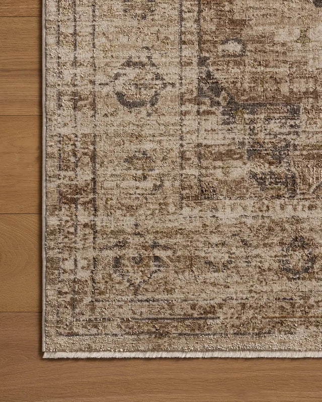 Loloi Haywood HYD-03 Natural / Bark Rug - corner on wood