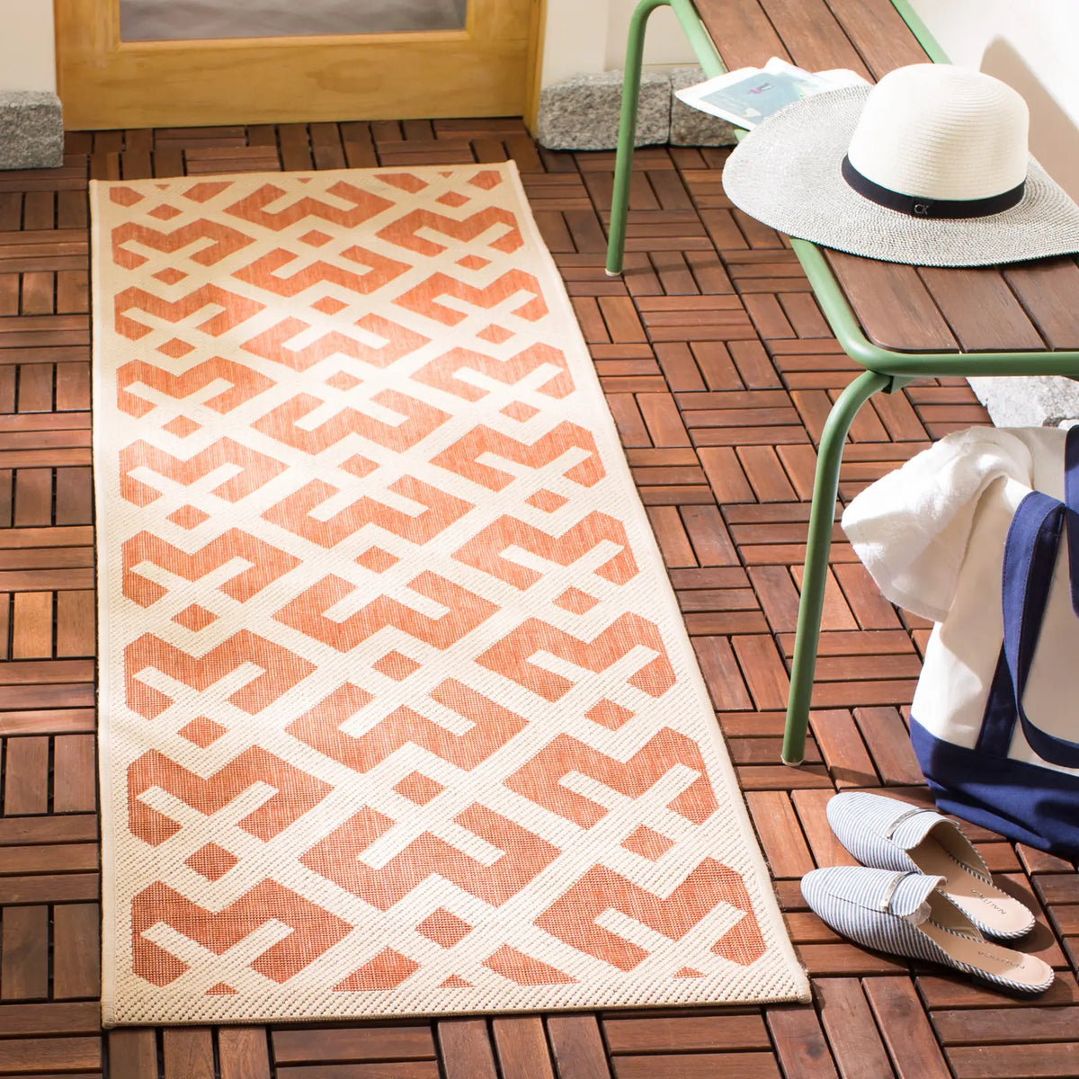Safavieh Courtyard 2'-3" x 10'-0" Rug in Terracotta / Bone