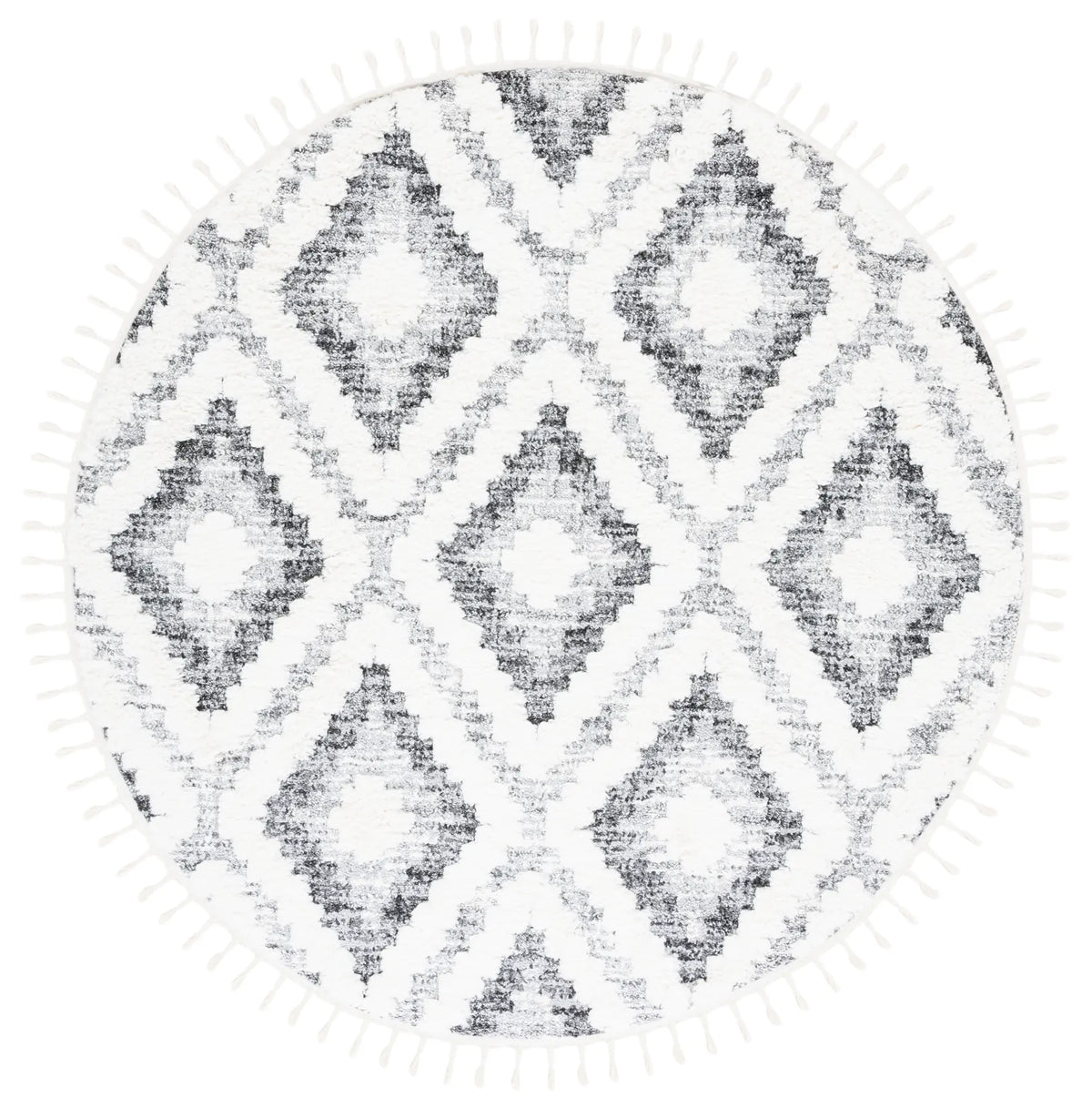 Safavieh Moroccan Tassel Shag 6'-7" x 6'-7" Rug in Ivory / Grey