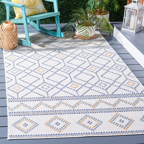 Safavieh Courtyard 4'-0" x 5'-7" Rug in Ivory / Navy Yellow