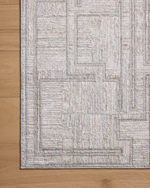 Loloi Hollis HOL-01 Grey / Ivory Rug - corner on wood