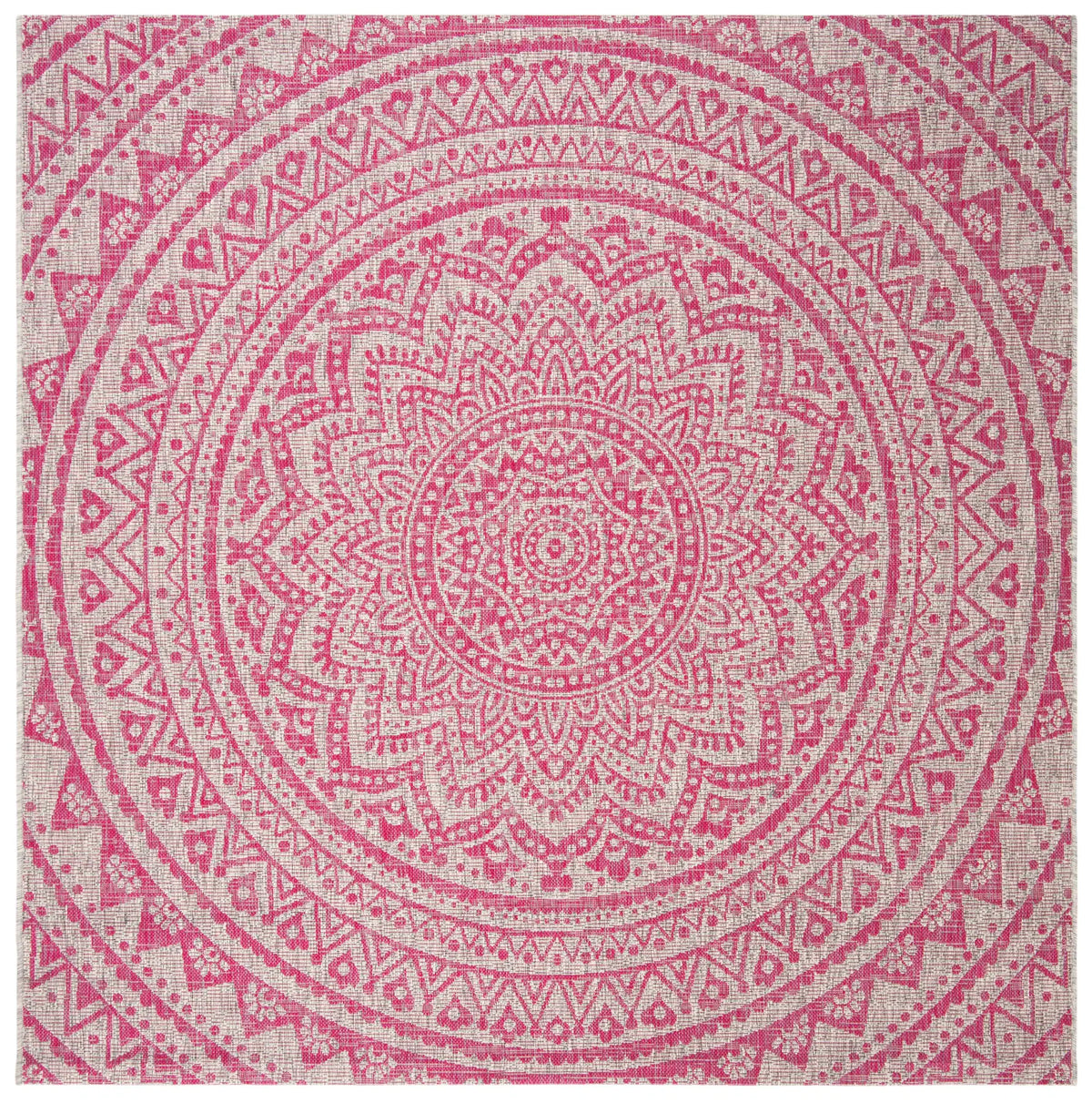 Safavieh Courtyard 6'-7" x 6'-7" Rug in Light Grey / Fuchsia