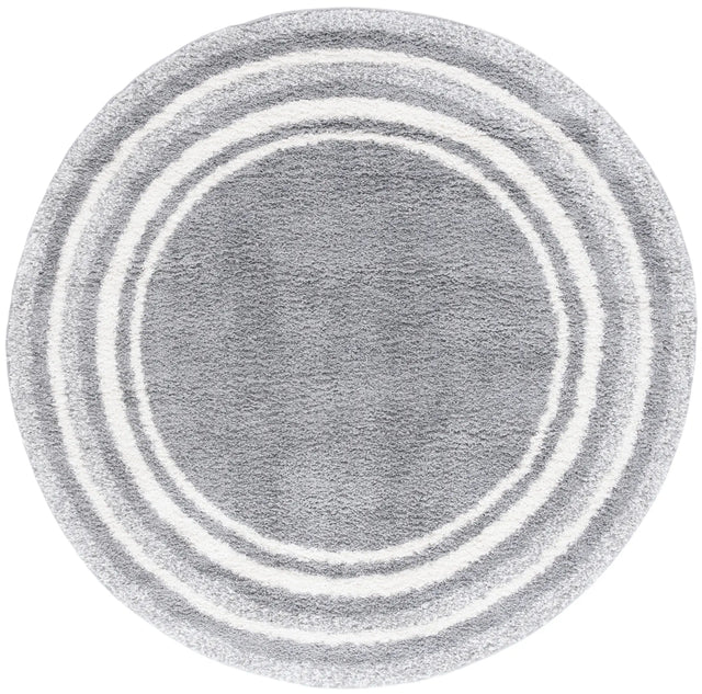Safavieh Border & Stripe Shag 200 6'-7" x 6'-7" Rug in Grey / Ivory