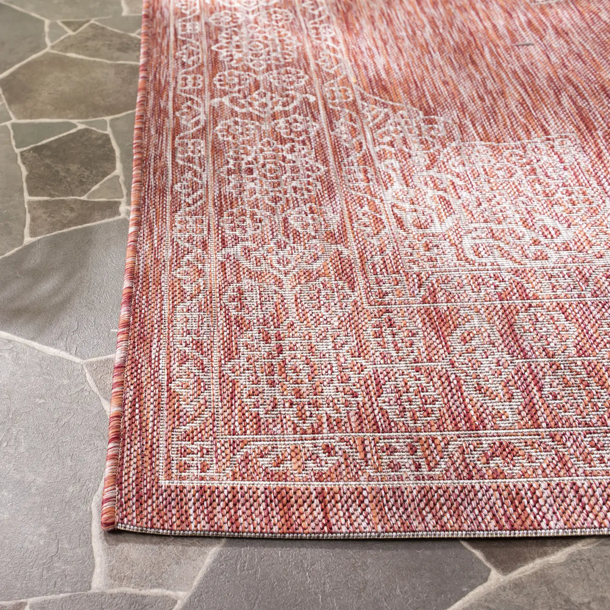 Safavieh Courtyard 4'-0" x 5'-7" Rug in Rust / Ivory