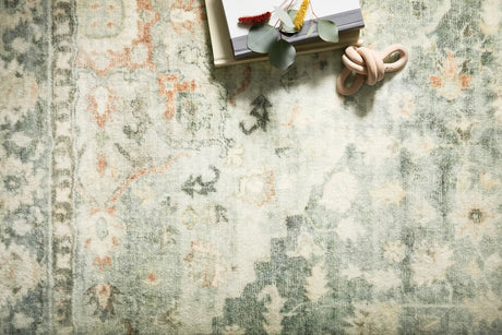Loloi Rosette Ros-08 Teal/Ivory Rugs - styled aerial 1