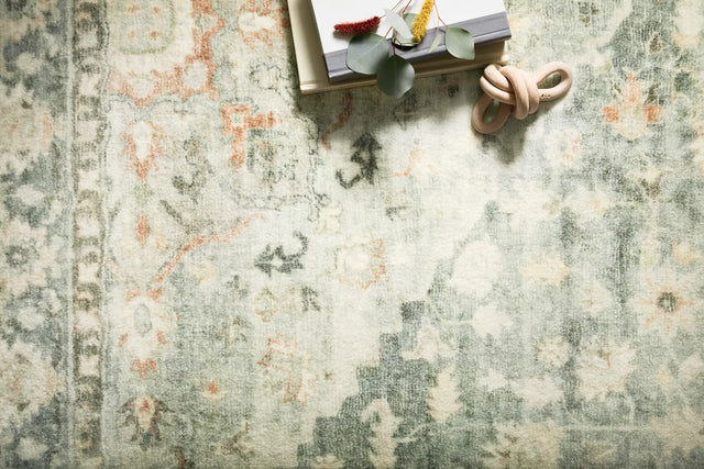 Loloi Rosette Ros-08 Teal/Ivory Rugs - styled aerial 1