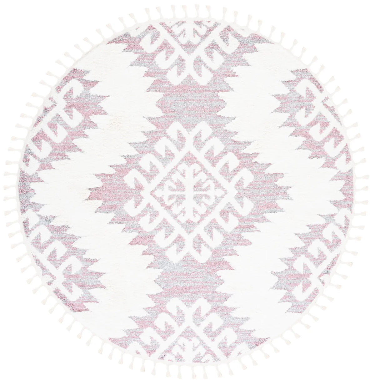 Safavieh Moroccan Tassel Shag 6'-7" x 6'-7" Rug in Pink / Ivory