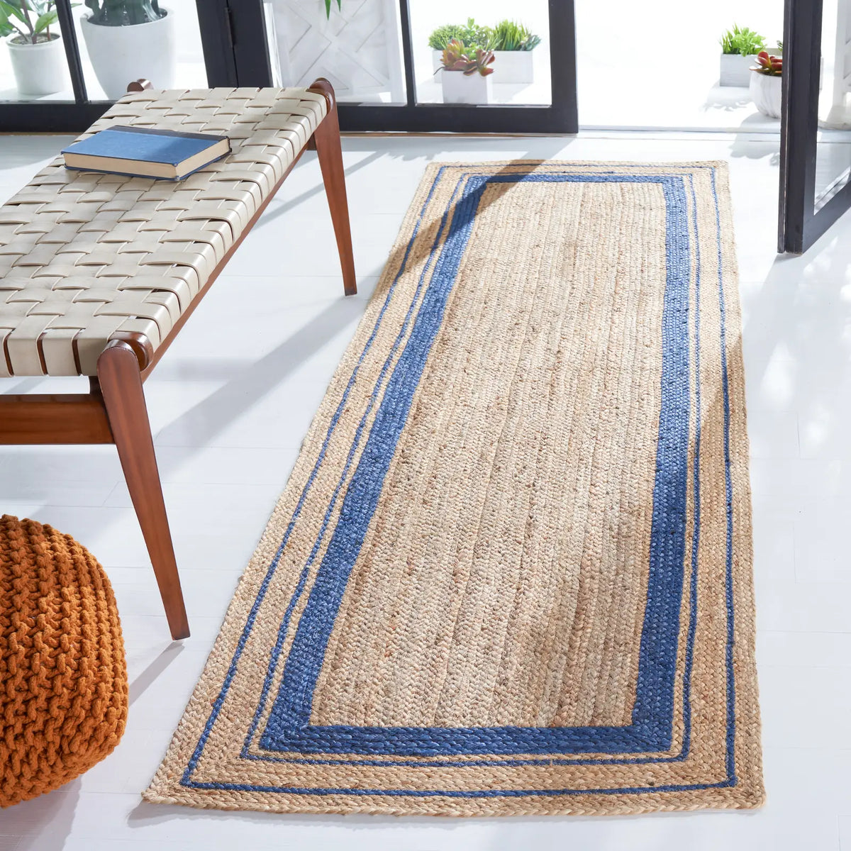 Safavieh Natural Fiber 2'-6" x 8'-0" Rug in Navy / Natural