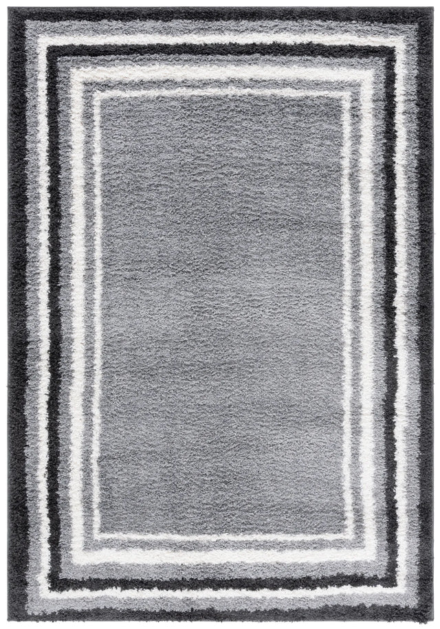 Safavieh Border & Stripe Shag 200 4'-5" x 6'-5" Rug in Grey / Black