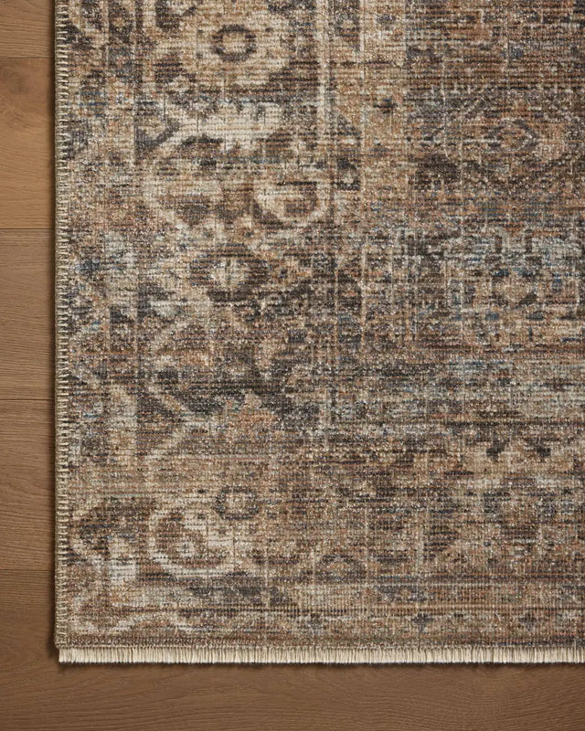Loloi Heritage Her-07 Mocha/Denim Rug - corner on wood