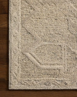 Loloi Mabel MBL-01 Traditional Hand Tufted Pebble, Mist Rug - corner on wood