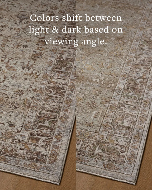 Loloi Aylin AYL-05 Pebble / Multi Rug - angled corner on wood