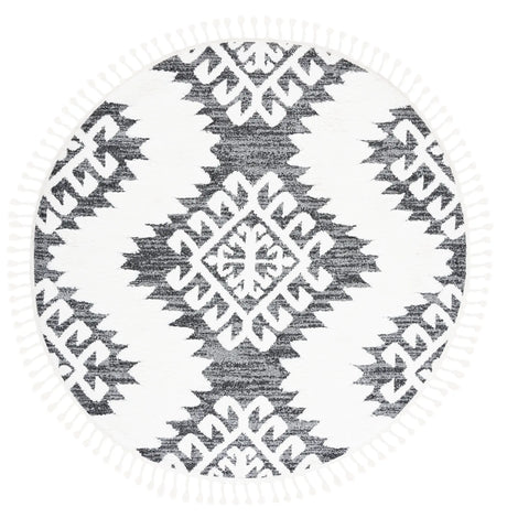 Safavieh Moroccan Tassel Shag 6'-7" x 6'-7" Rug in Dark Grey / Ivory