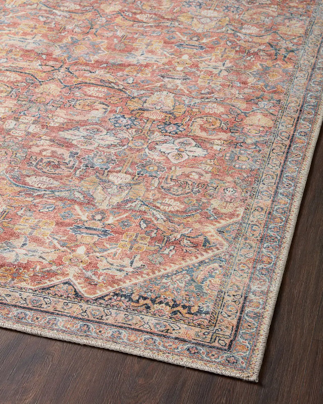 Loloi Adrian Adr-02 Rust/Denim Rug - angled corner on wood
