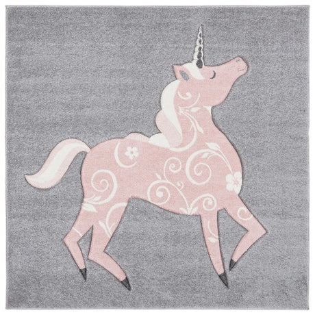 Safavieh Carousel Kids 100 5'-3" x 5'-3" Rug in Grey / Pink