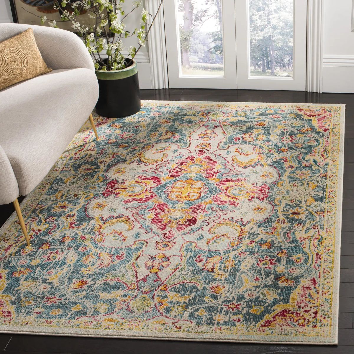 Safavieh Phoenix 100 4'-0" x 6'-0" Rug in Blue / Yellow