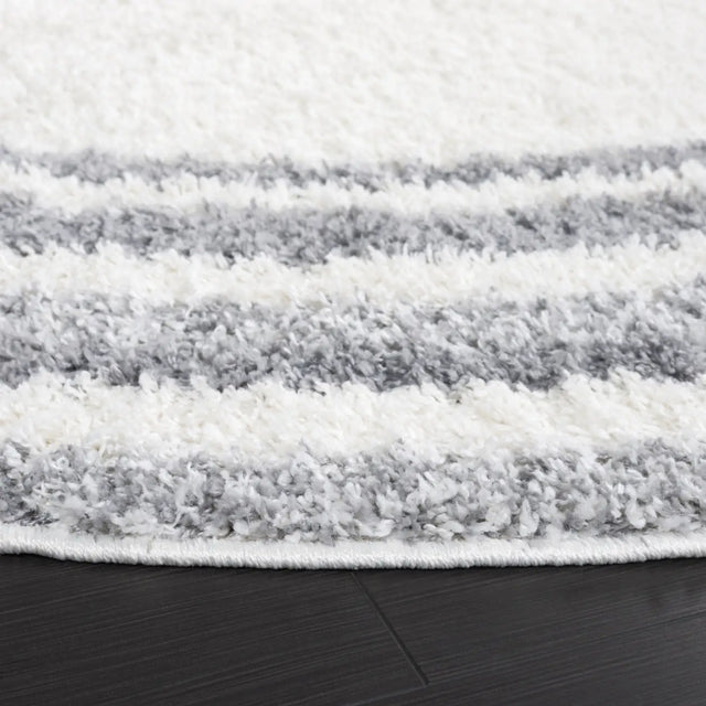 Safavieh Border & Stripe Shag 200 6'-7" x 6'-7" Rug in Ivory / Grey