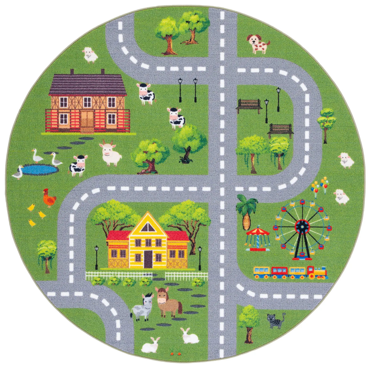 Safavieh Kids Playhouse 200 5'-0" x 5'-0" Rug in Dark Green / Light Grey