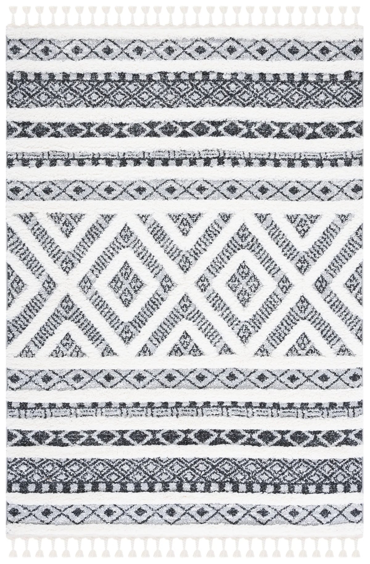 Safavieh Moroccan Tassel Shag 4'-0" x 6'-0" Rug in Grey / Ivory