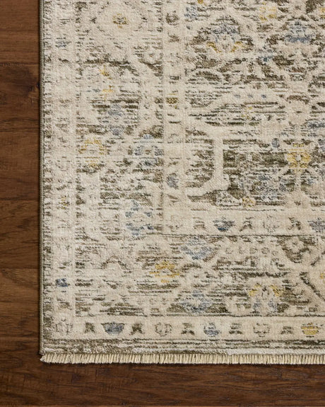 Loloi Clarisse CLS-08 Traditional Power Loomed Olive, Ivory Rug - corner on wood