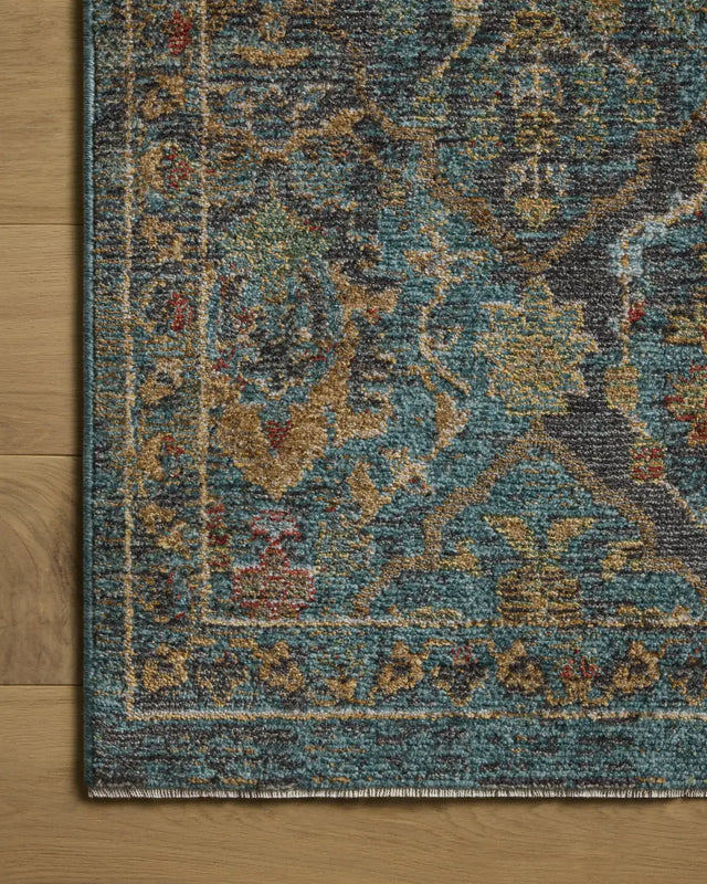 Loloi Winchester WNC-01 Traditional Power Loomed Blue Rug - corner on wood