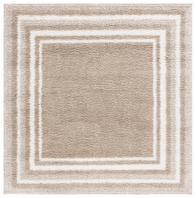 Safavieh Border & Stripe Shag 200 6'-7" x 6'-7" Rug in Beige / Ivory