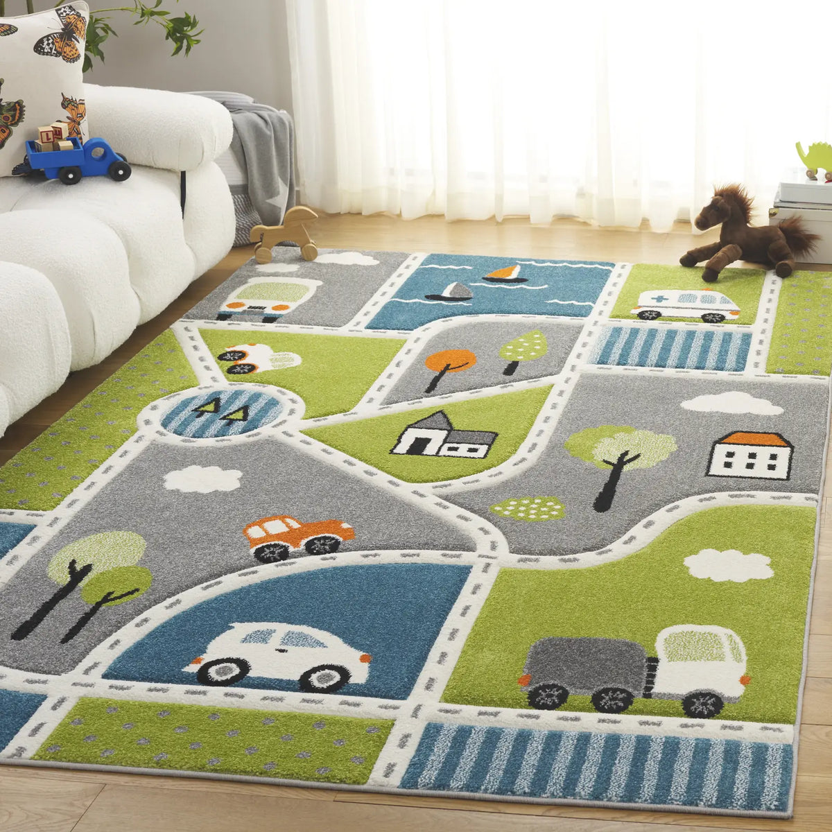 Safavieh Carousel Kids 100 4'-0" x 6'-0" Rug in Green / Grey