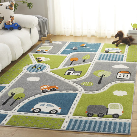 Safavieh Carousel Kids 100 4'-0" x 6'-0" Rug in Green / Grey