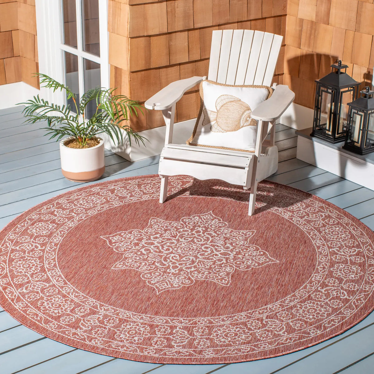 Safavieh Courtyard 5'-3" x 5'-3" Rug in Rust / Ivory