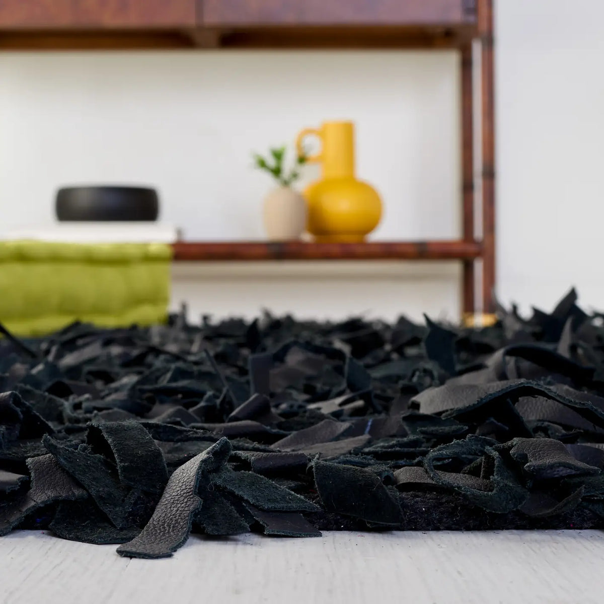 Safavieh Leather Shag 4'-0" x 6'-0" Rug in Black