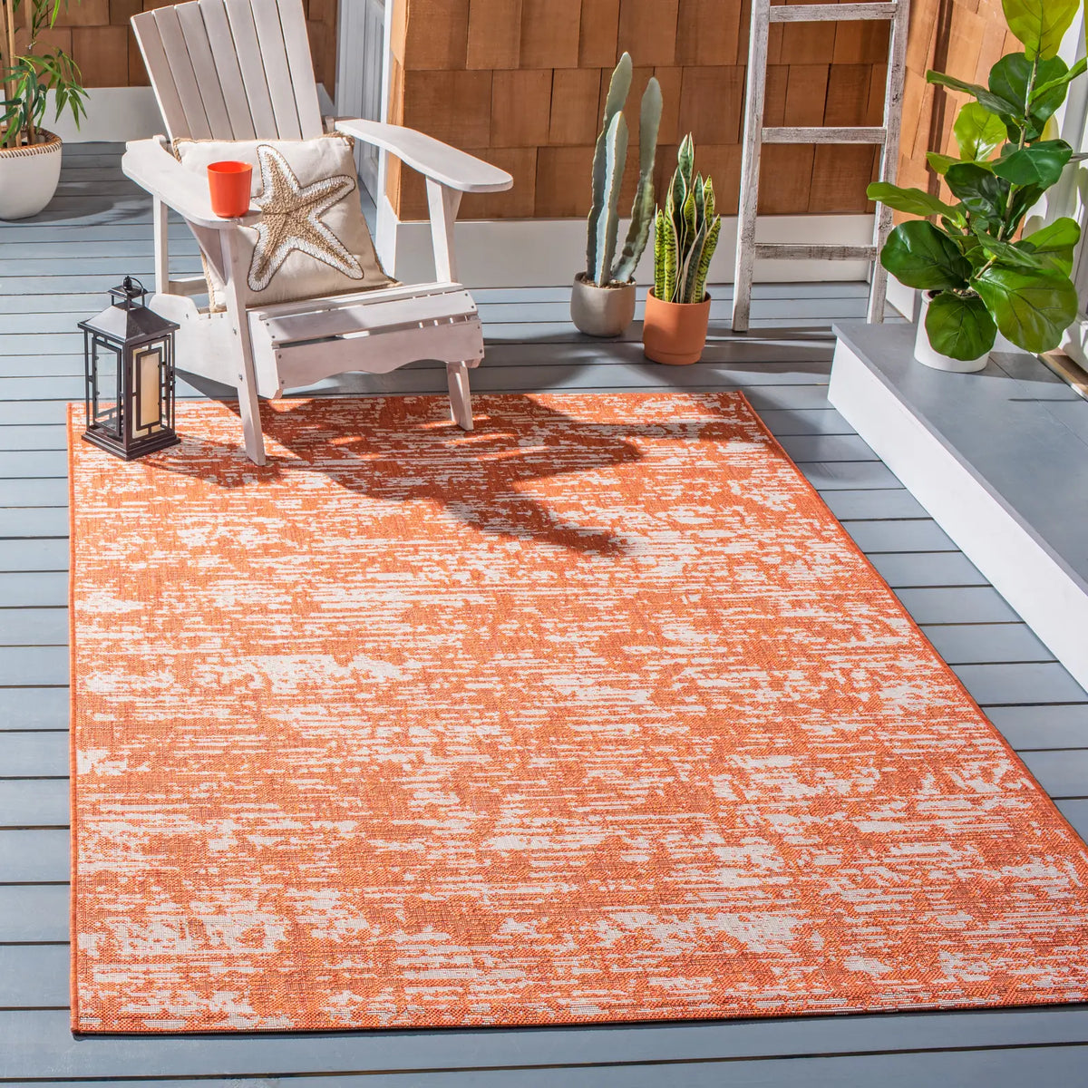 Safavieh Courtyard 4'-0" x 5'-7" Rug in Orange / Ivory