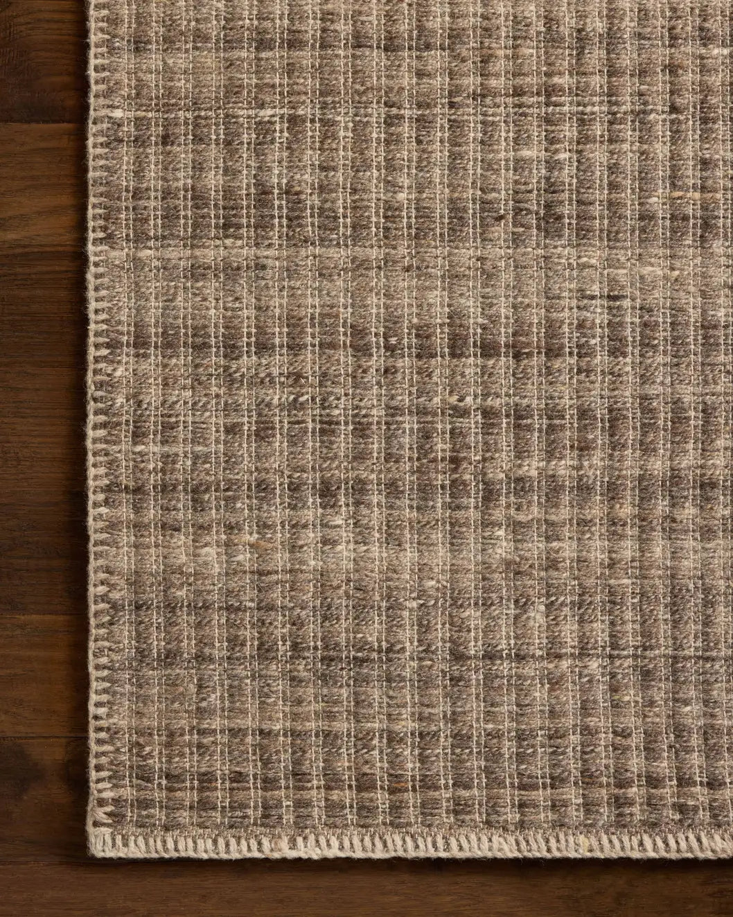 Loloi Elma ELM-01 Contemporary Hand Woven Bark Rug - corner on wood