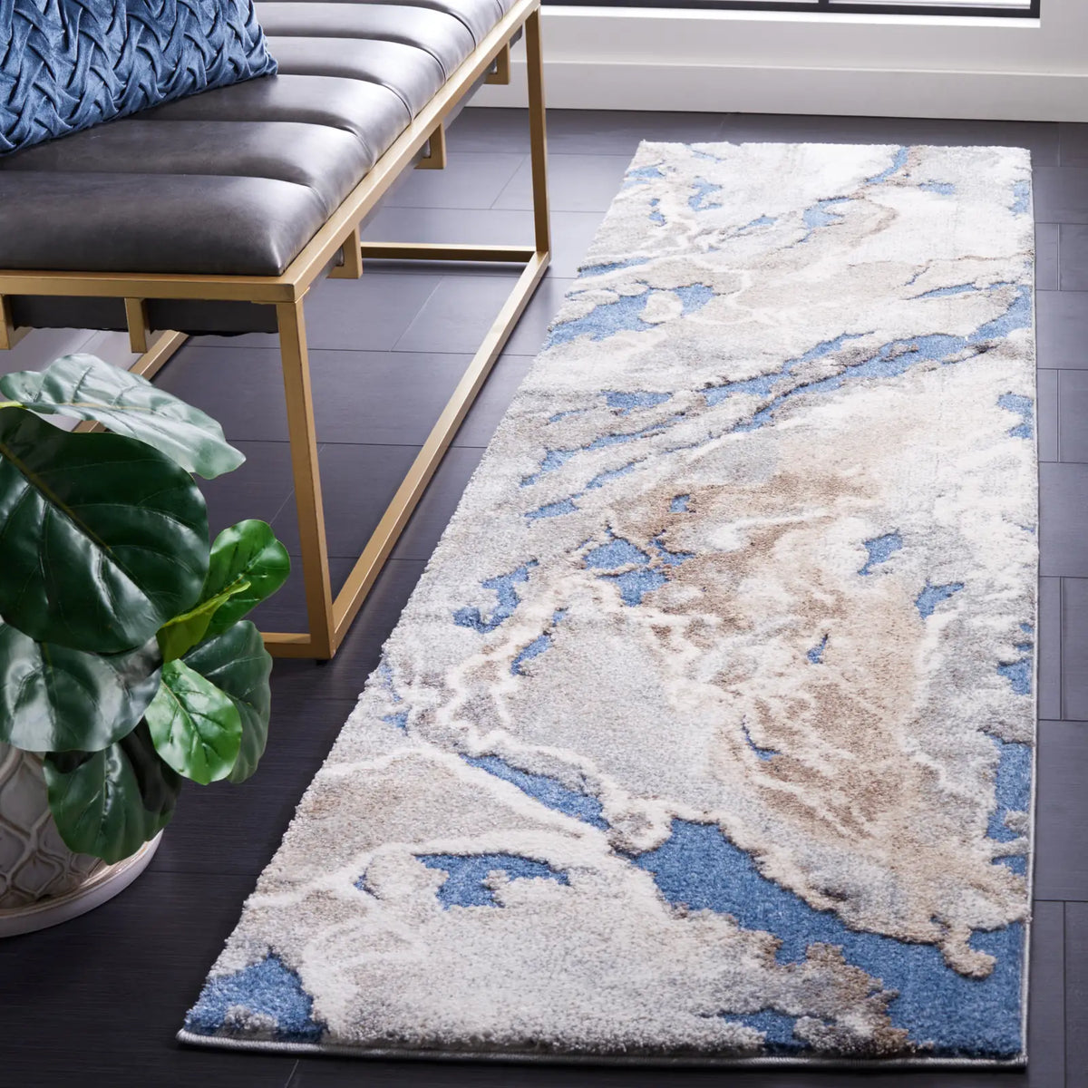 Safavieh Cyrus Shag 2'-2" x 7'-9" Rug in Blue / Beige