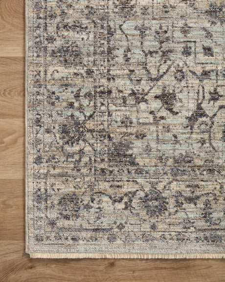 Loloi Sorrento Sor-01 Mist/Charcoal Rug - corner on wood