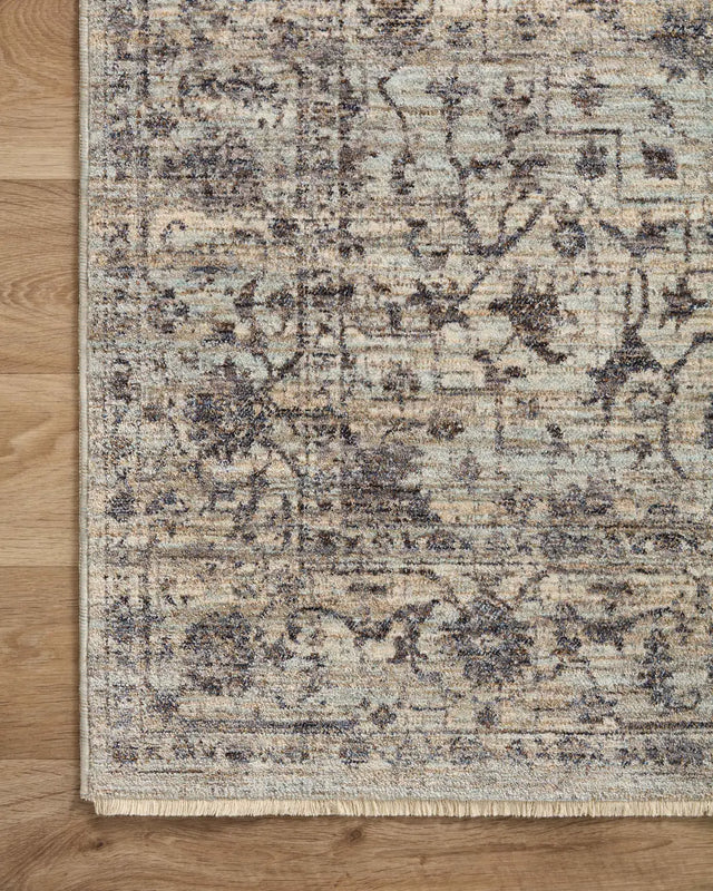 Loloi Sorrento Sor-01 Mist/Charcoal Rug - corner on wood