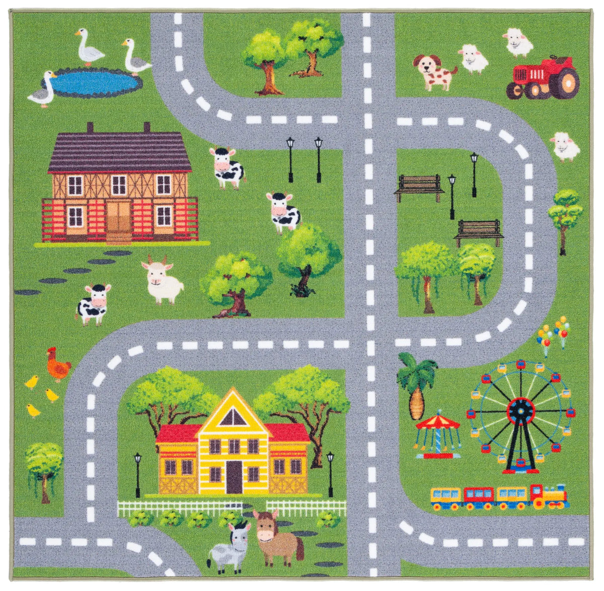 Safavieh Kids Playhouse 200 5'-0" x 5'-0" Rug in Dark Green / Light Grey