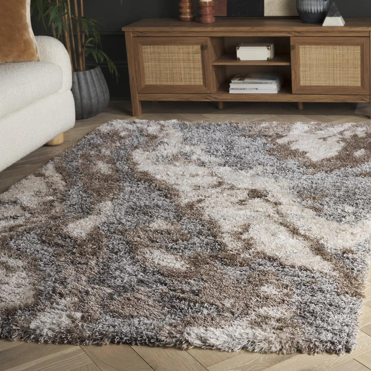 Safavieh Horizon Shag 800 5'-3" x 7'-7" Rug in Taupe / Blue