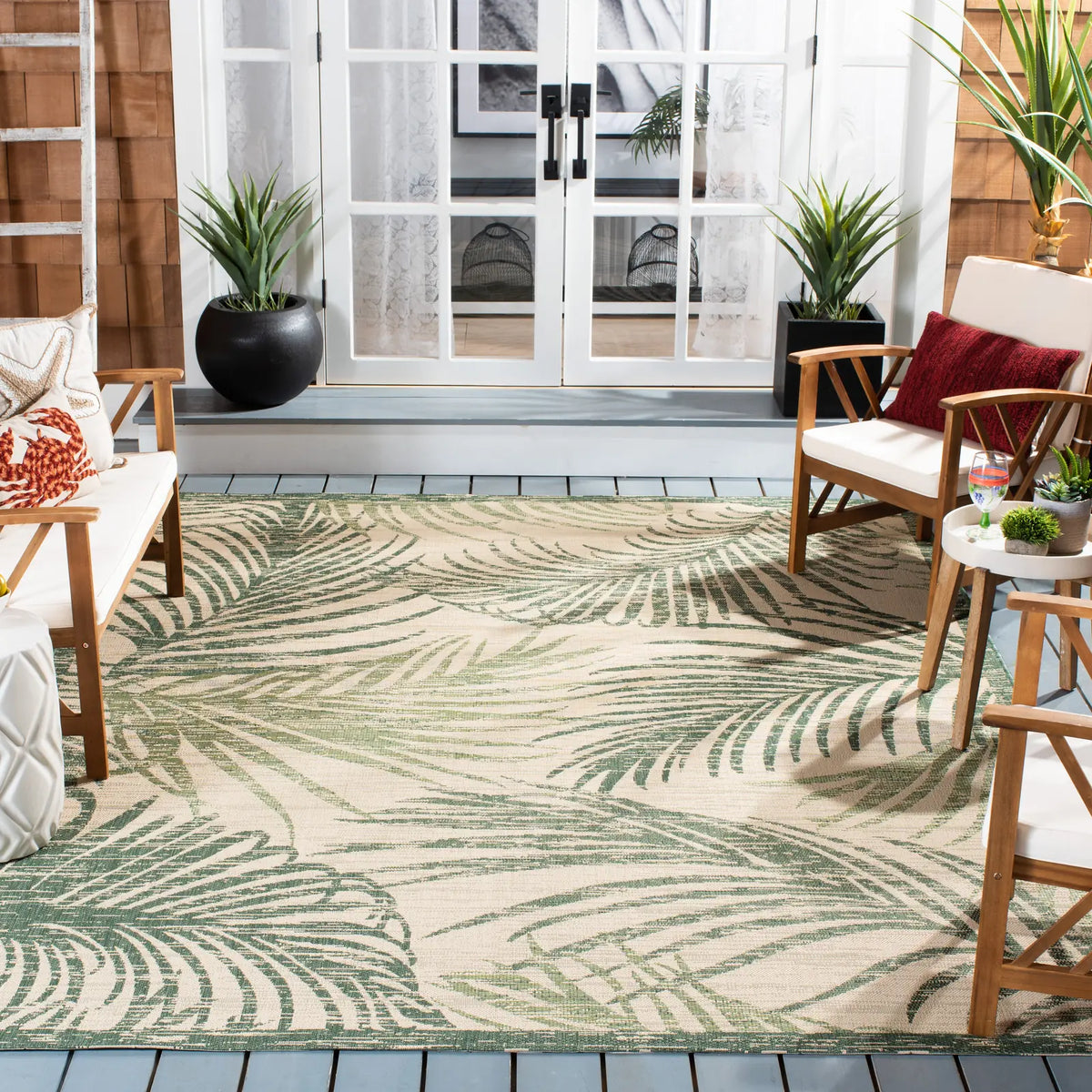Safavieh Courtyard 10'-0" x 14'-0" Rug in Beige / Green