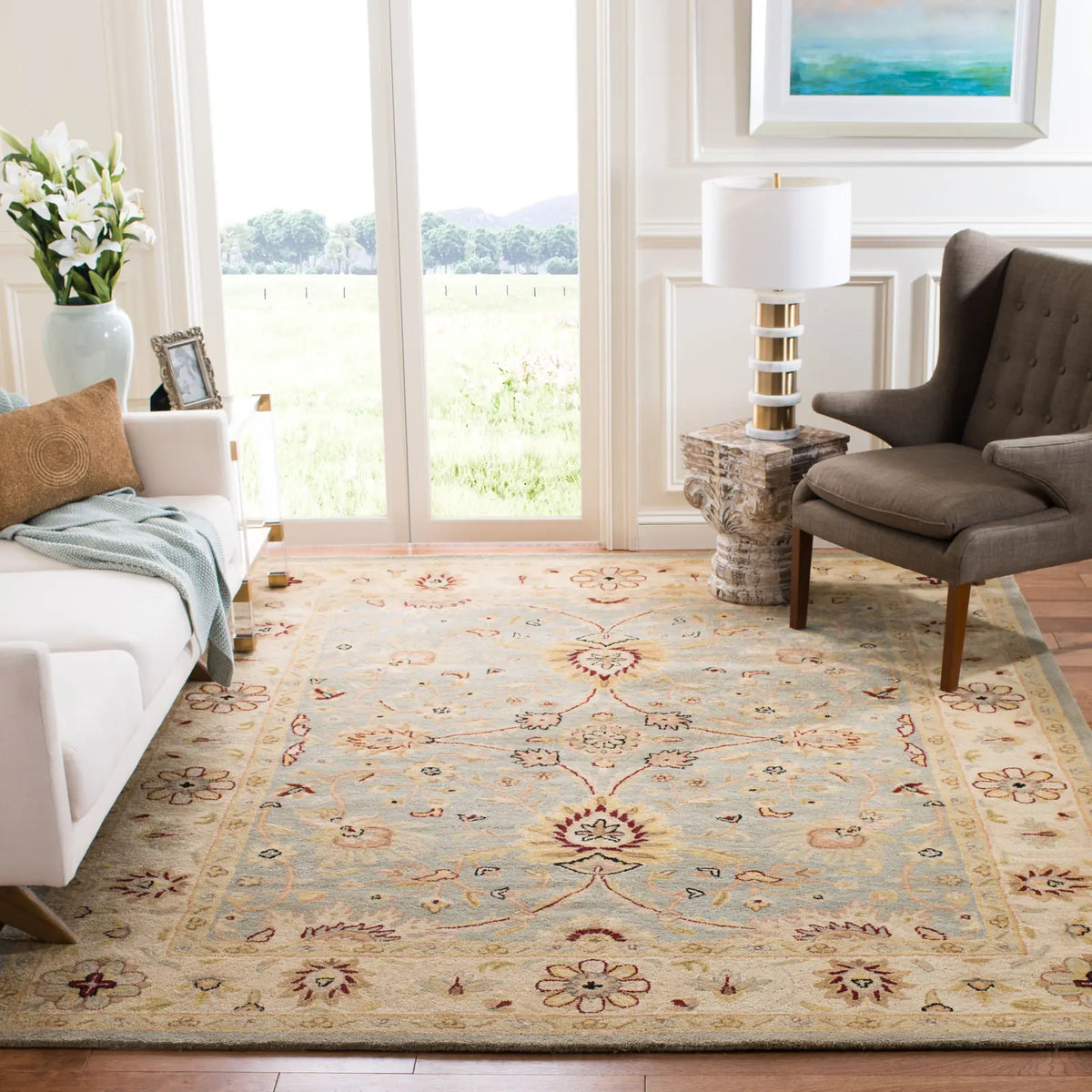 Safavieh Antiquity 9'-6" x 13'-6" Rug in Light Blue / Ivory