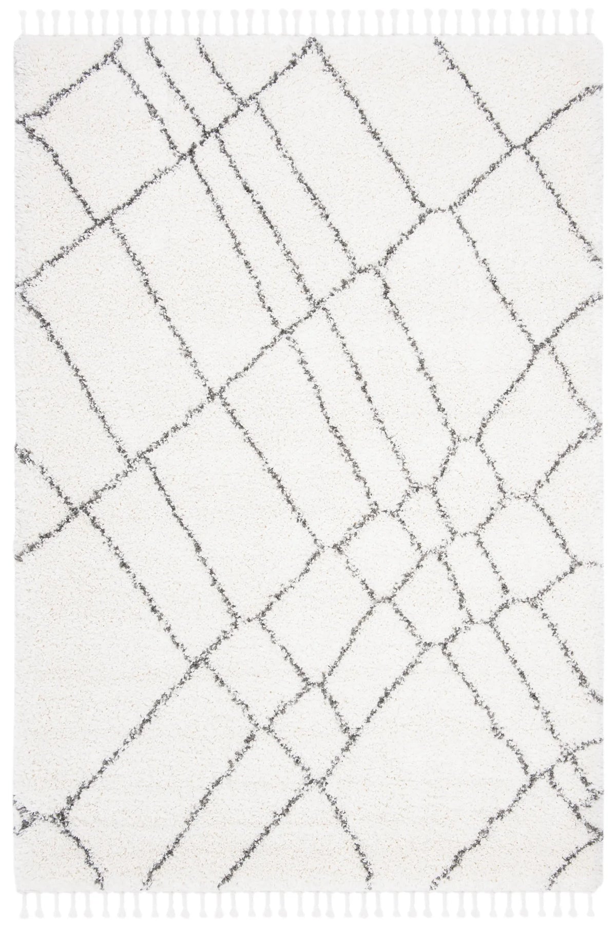 Safavieh Moroccan Fringe Shag 4'-0" x 6'-0" Rug in Ivory / Grey