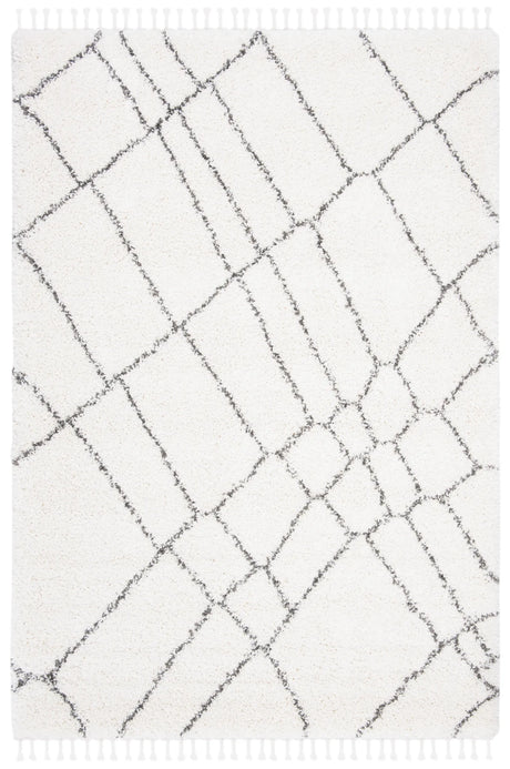 Safavieh Moroccan Fringe Shag 4'-0" x 6'-0" Rug in Ivory / Grey