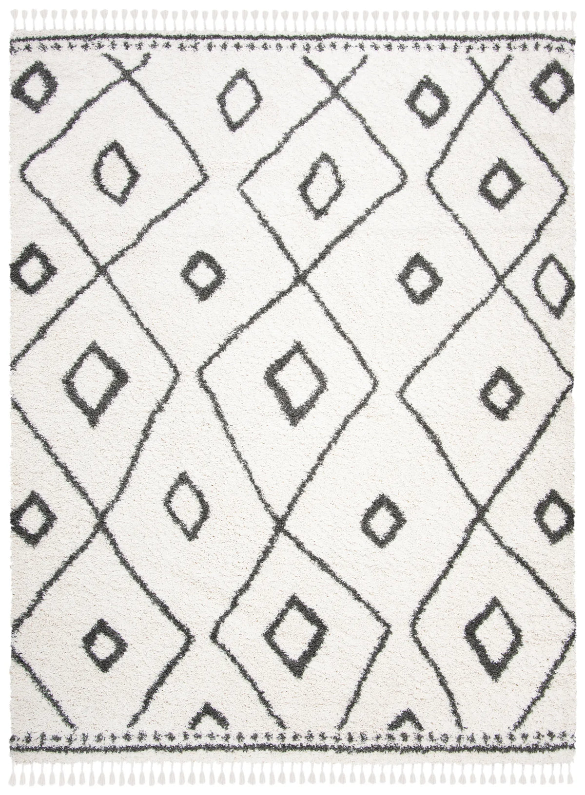 Safavieh Moroccan Fringe Shag 8'-0" x 10'-0" Rug in Ivory / Grey