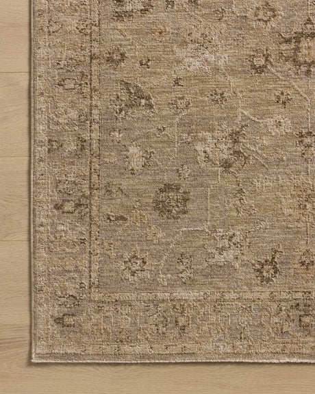 Loloi Willa WIA-02 Taupe / Natural Power Loomed Rug - corner on wood